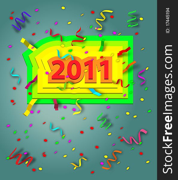 New Year  background 2011 with ribbons and confetti. New Year  background 2011 with ribbons and confetti