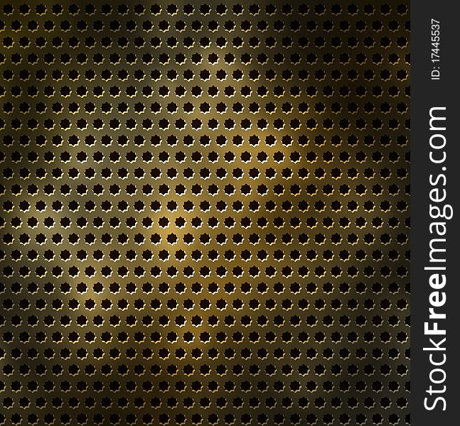 Metal grid with holes in the form of a star. Seamless background