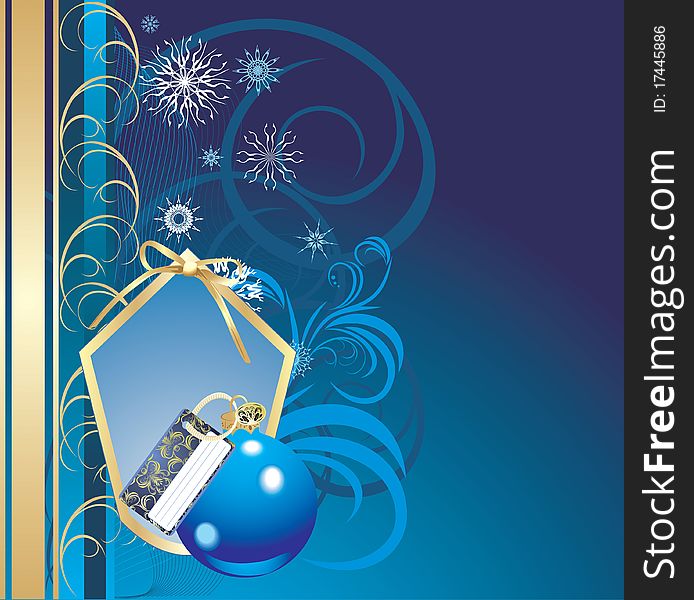 Blue Ball And Snowflakes. Christmas Card