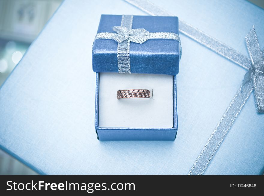 Gold ring in the blue box. Gold ring in the blue box