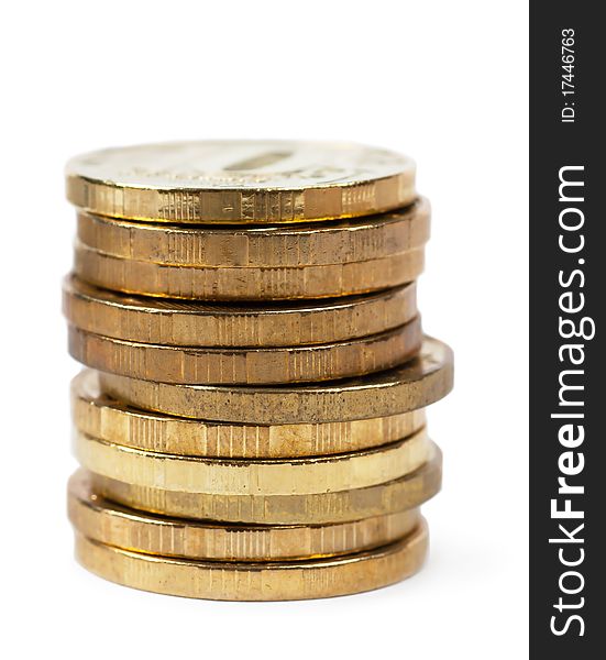 A stack of coins isolated on the white