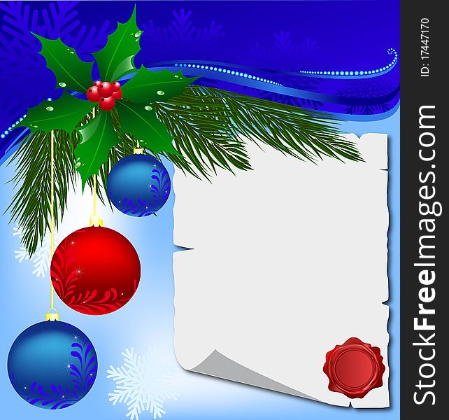 Illustration of the blank parchment over christmas background