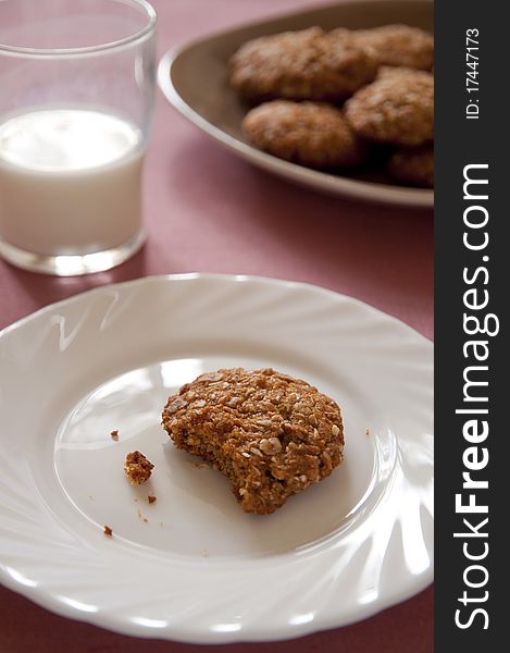 Homemade oatmeal and cinnamon cookies with crumbs. Homemade oatmeal and cinnamon cookies with crumbs