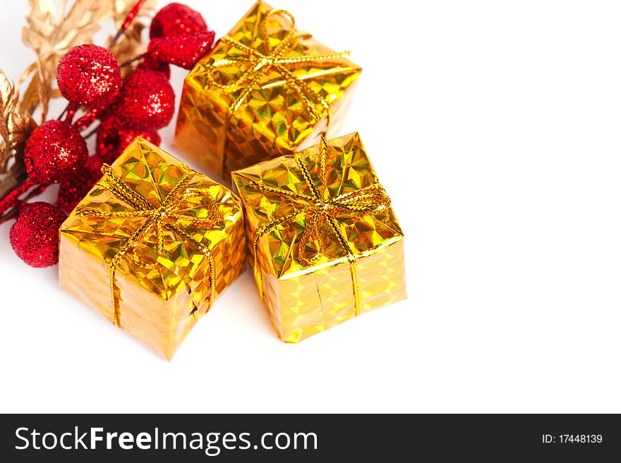 Christmas gift boxes with european holly