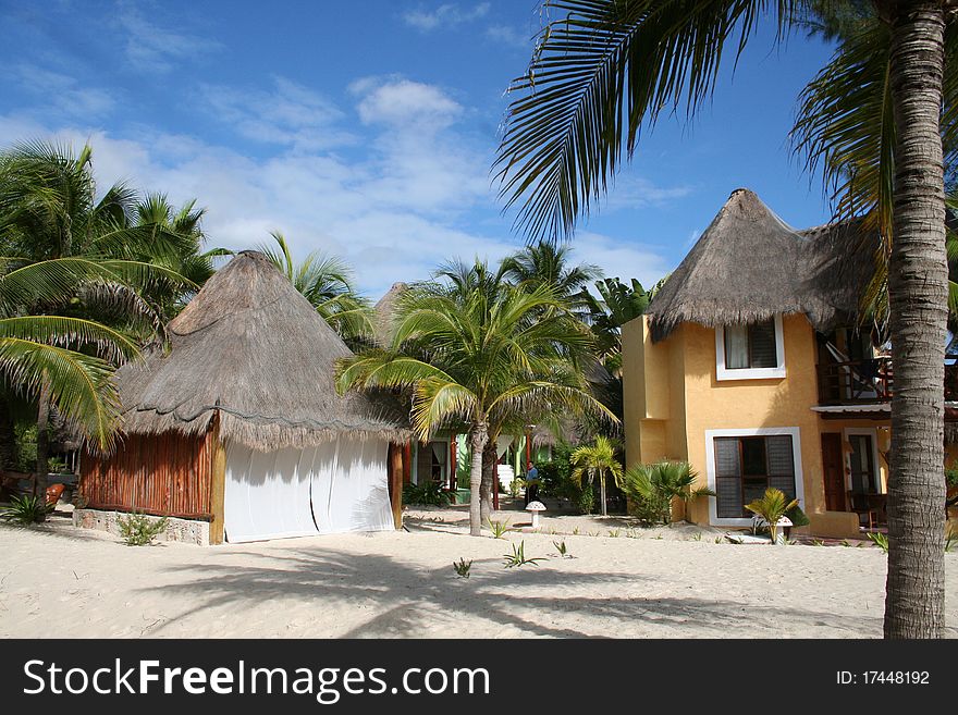 Palapa at Hotel Mahekal in Playa del Carmen, South of Cancun - Mexico. Palapa at Hotel Mahekal in Playa del Carmen, South of Cancun - Mexico