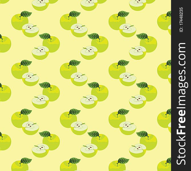 Seamless pattern with apples on the green background.(can be repeated and scaled in any size)