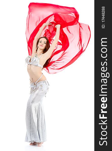 Dance woman over white background with brown hair