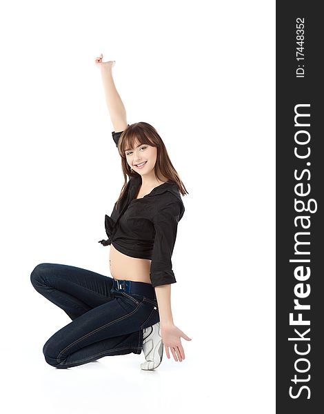 Casual girl standing up over a white background. Casual girl standing up over a white background