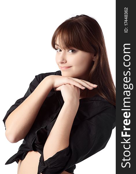 Casual girl standing up over a white background. Casual girl standing up over a white background