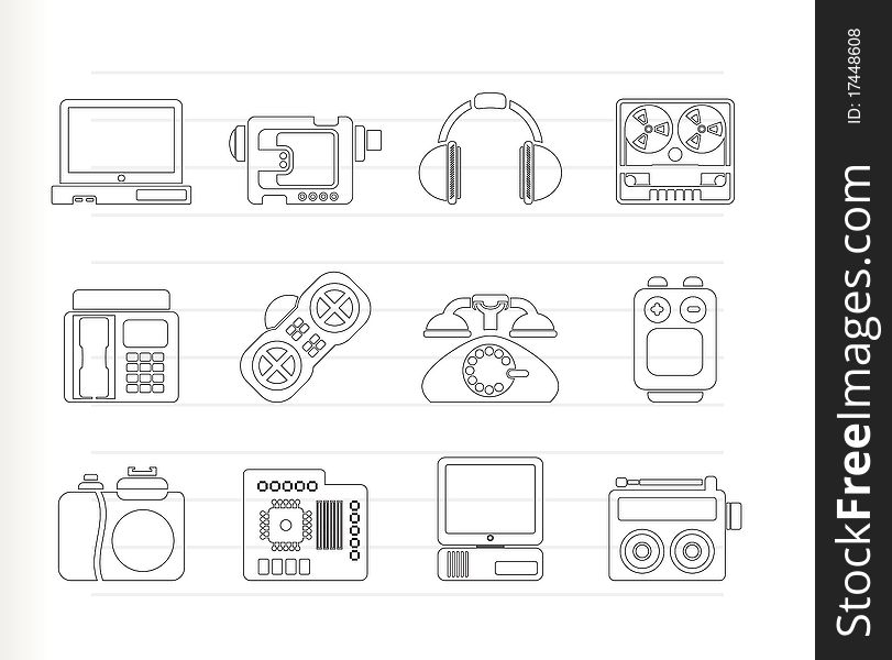 Electronics, media and technical equipment icons - icon set