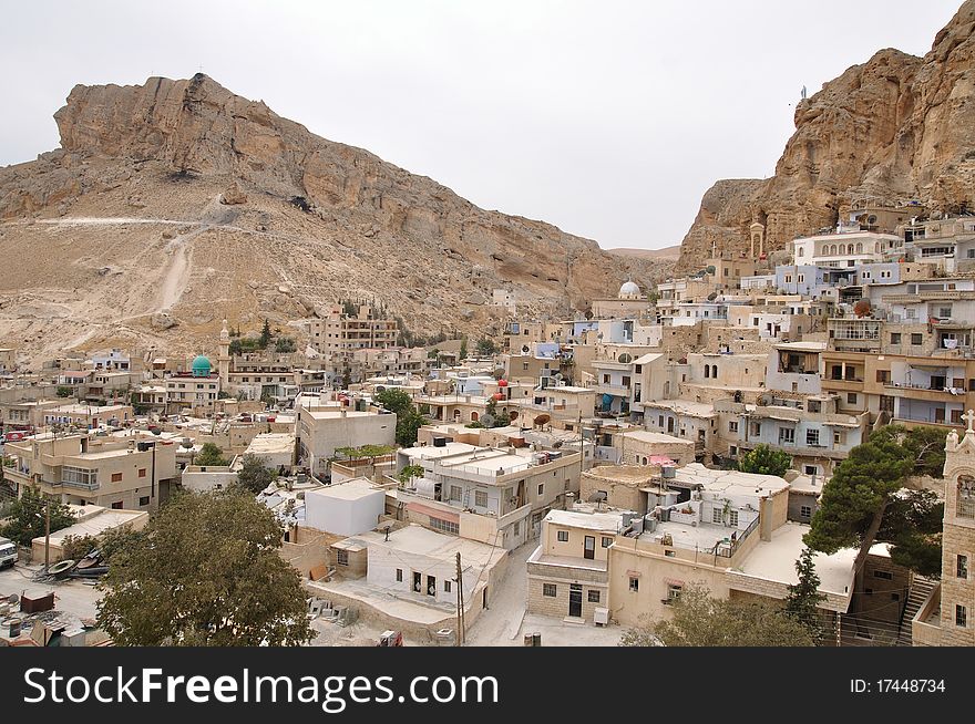 Village Maalula and rock near Damascus, Syria. Village Maalula and rock near Damascus, Syria