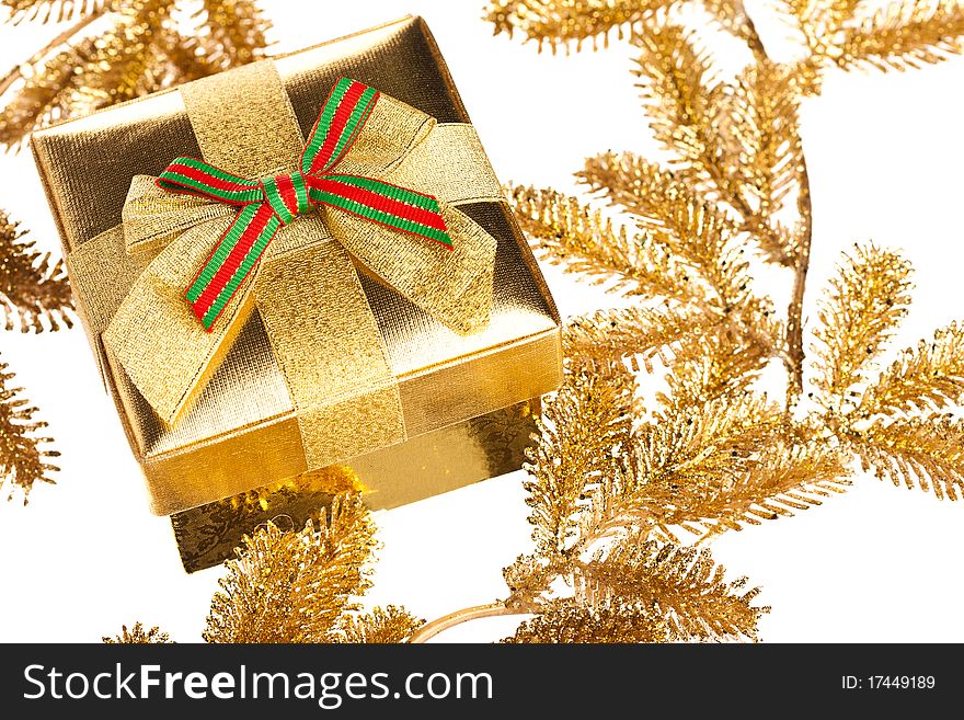 Branch of Christmas tree with gift box