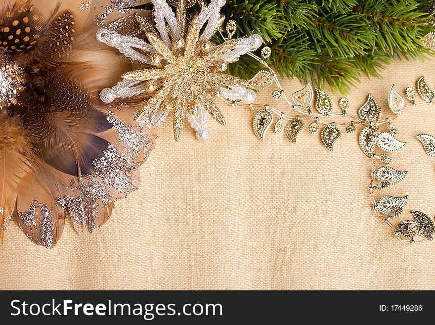 Branch of Christmas tree with festive decoration