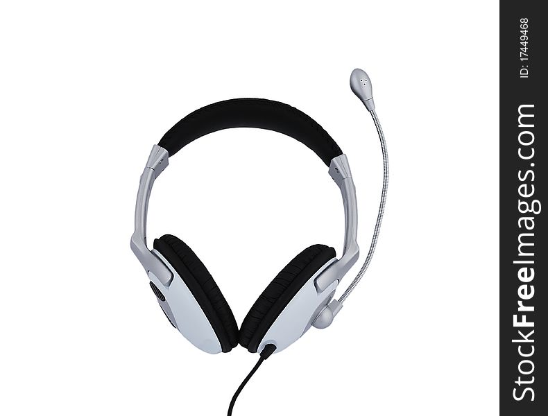 Headphones with a microphone on a white background