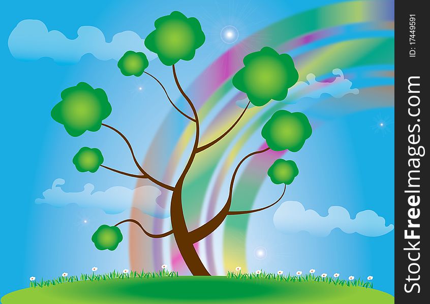 Abstract tree Illustration spring green leaf tree summer rainbow. Abstract tree Illustration spring green leaf tree summer rainbow