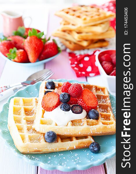 Homemade Waffles With Fresh Fruits