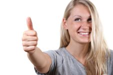 Young Cute Woman With Thumb Up Stock Photography