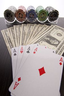 Dollars,cards And Poker Chips Royalty Free Stock Photography Dollars,cards And Poker Chips Royalty Free Stock Photography