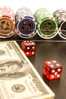 Dollars,cards And Poker Chips Stock Photography Dollars,cards And Poker Chips Stock Photography