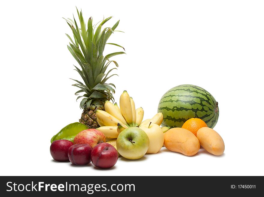 Group of fruits isolated on a white background