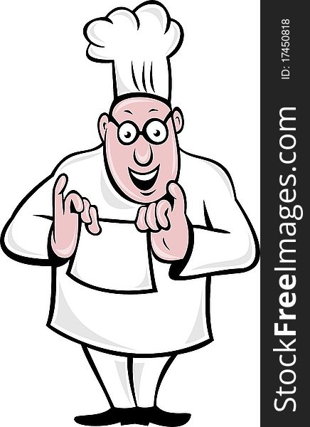 Illustration of a cartoon chef cook holding paper napkin