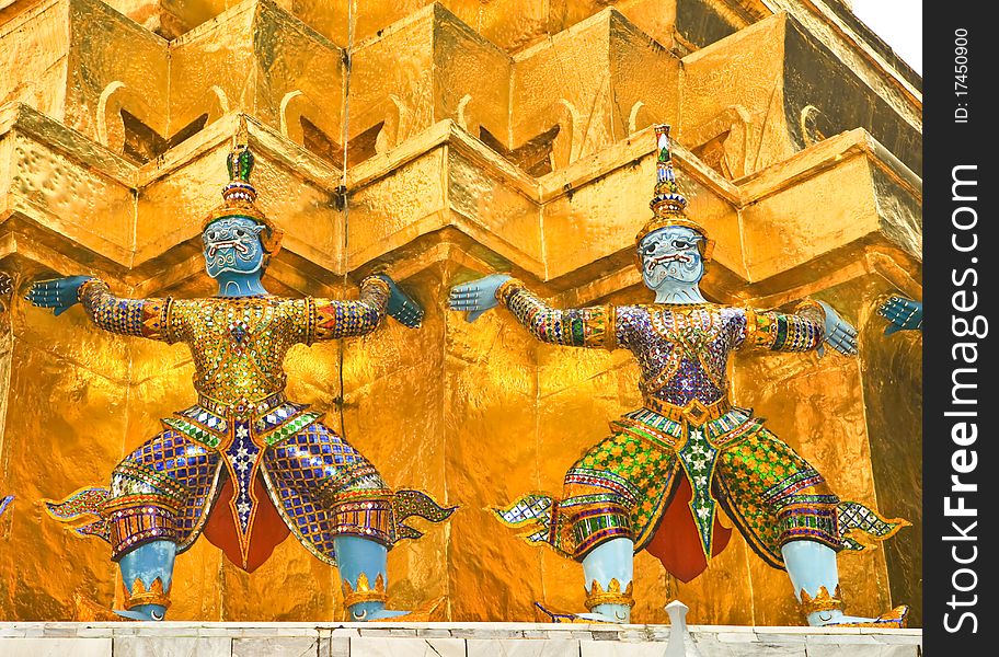 An oriental style statue in Buddhist temple, Bangkok, Thailand.