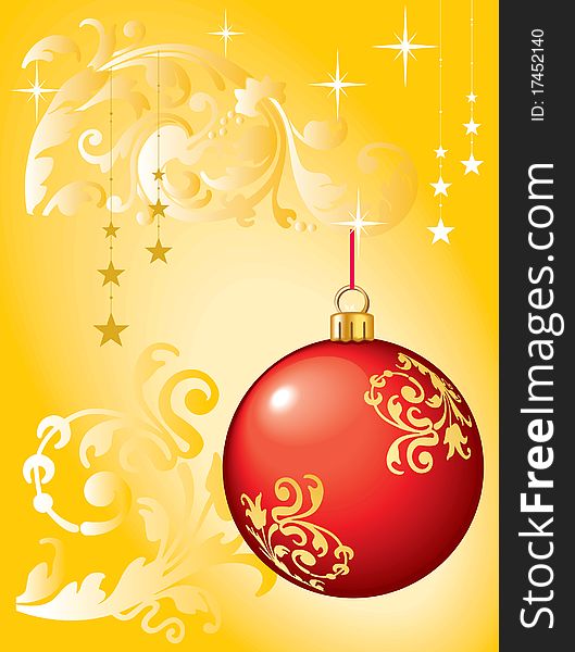 Christmas theme with red ball - yellow background vector. Christmas theme with red ball - yellow background vector