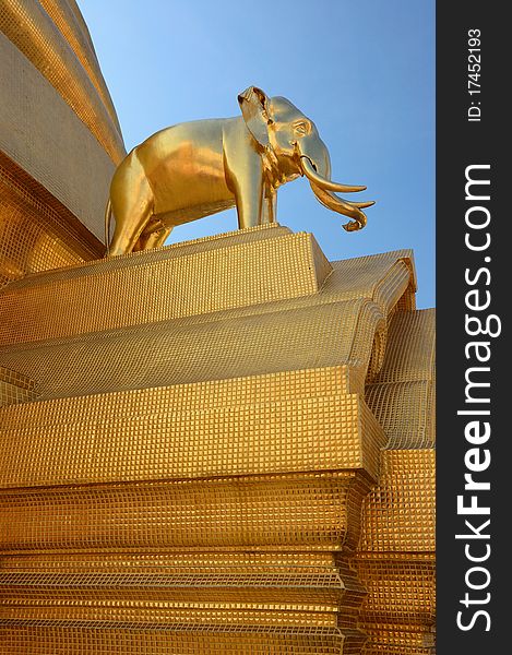 Golden elephant on pagoda in wat bowon, bangkok