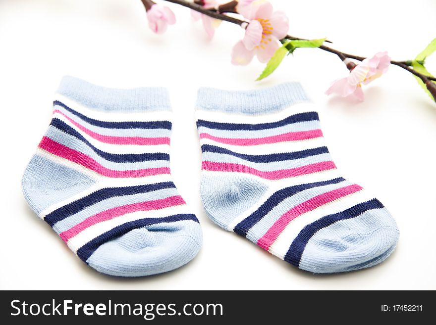 Colored child stockings with flower blossoms