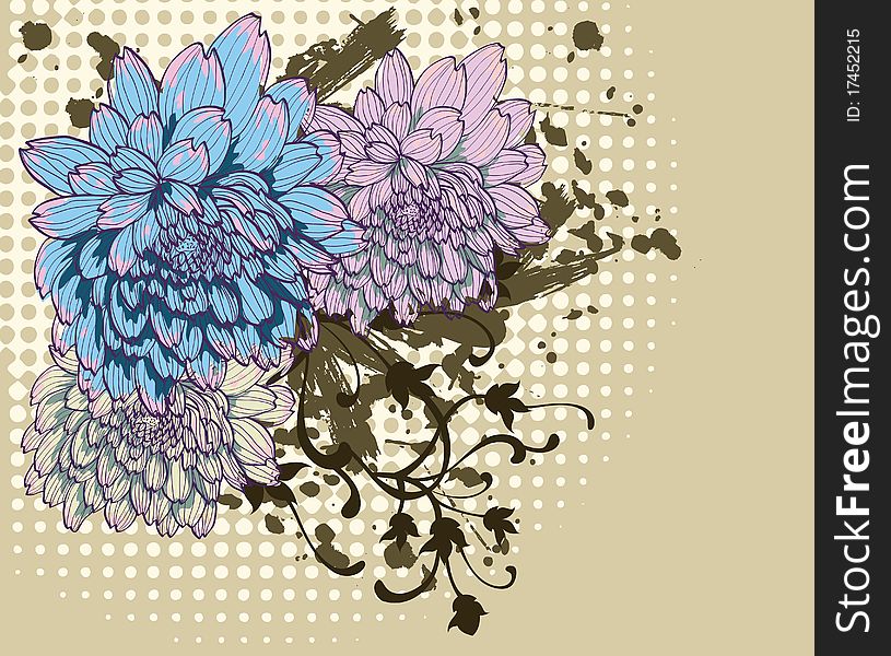 Light background with decorative chrysanthemums