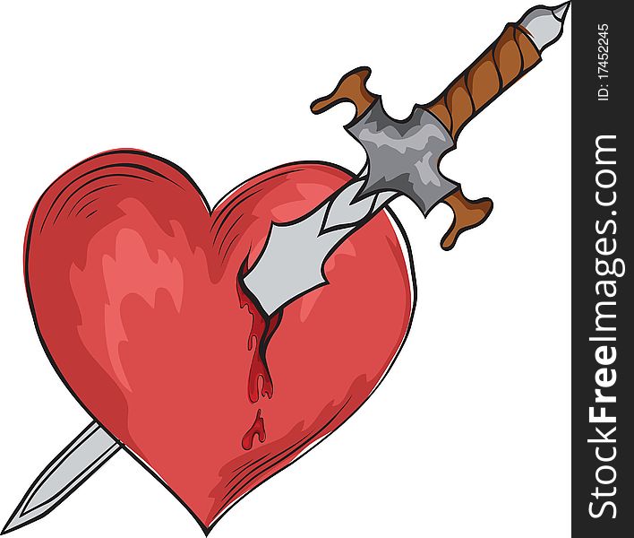 Steel sword and red heart. Steel sword and red heart