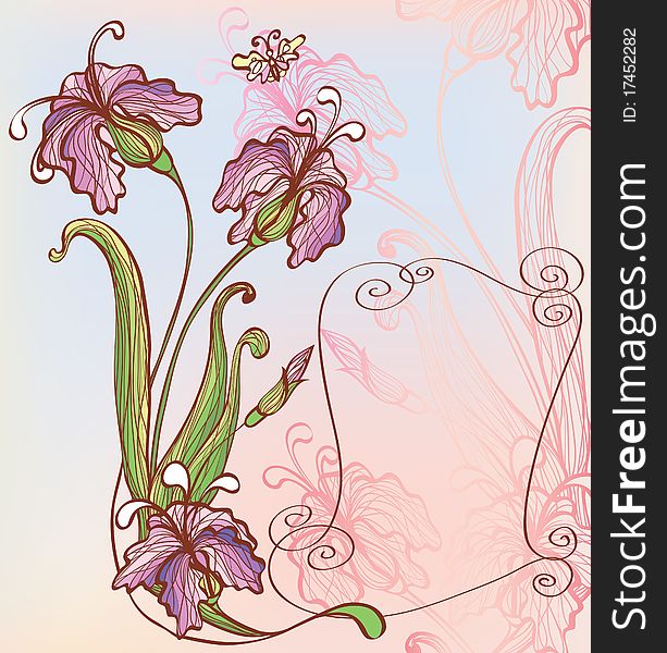 Background with decorative flowers and butterfly