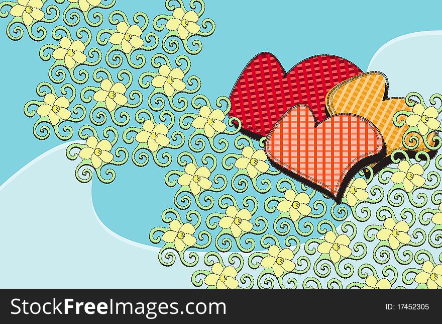 Illustration cartoon floral backgrounds with hearts. Illustration cartoon floral backgrounds with hearts