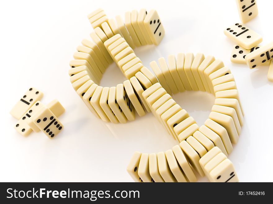 Domino-laying bricks on white background