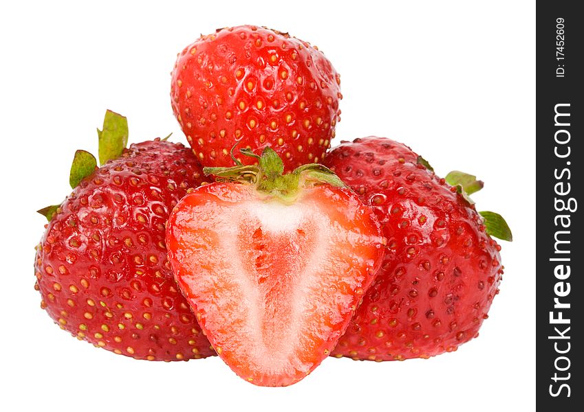 Close-up strawberries, isolated on white