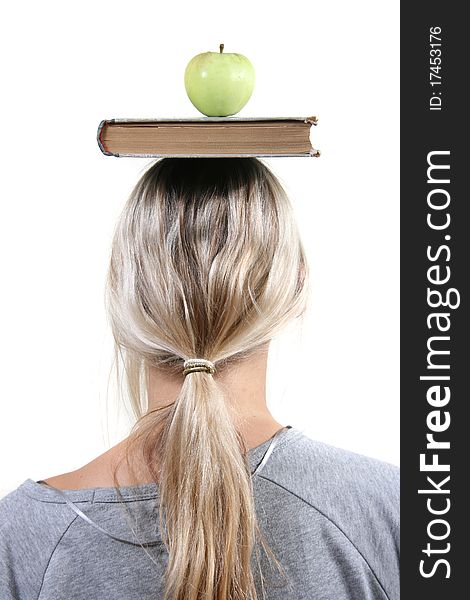 Student With Apple And Book On The Head