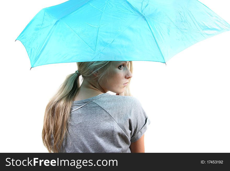 woman with umbrella isolated on white background