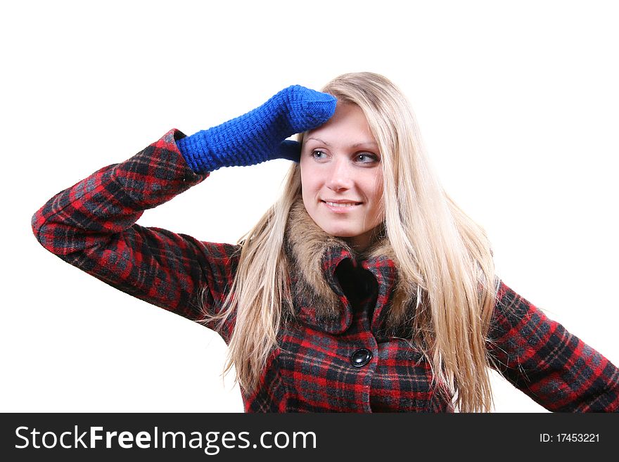 woman in winter clothes isolated on white background