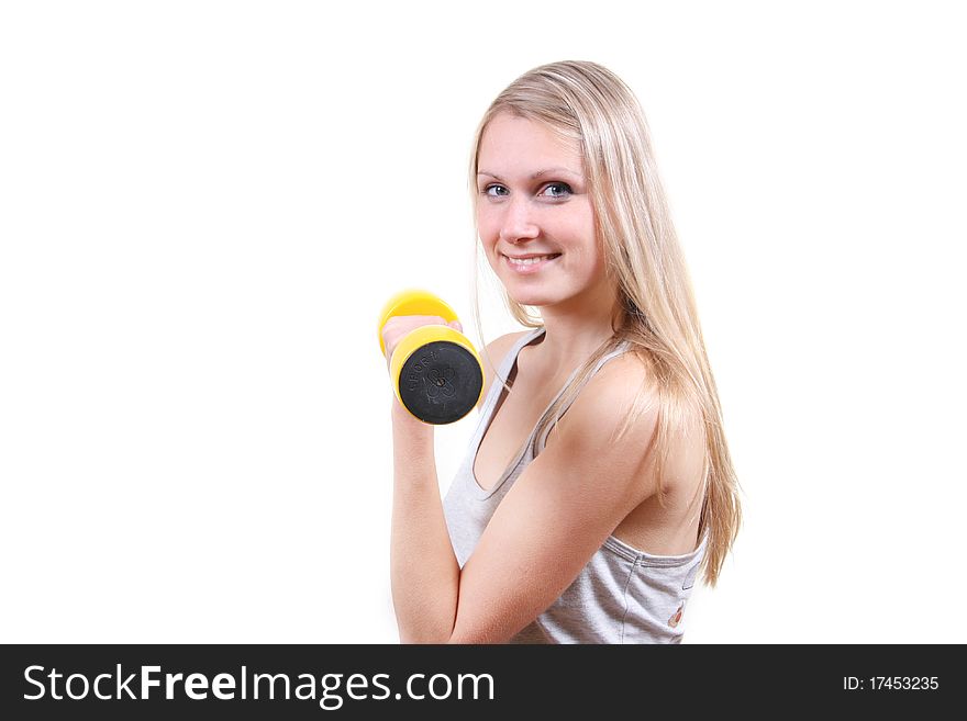 Smiling Woman With Dumbbells In Her Hands