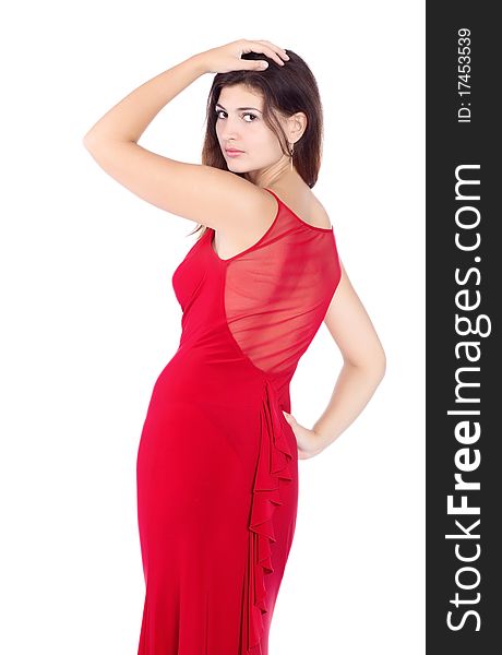 Sexy attractive beautiful brunette in red dress. Sexy attractive beautiful brunette in red dress