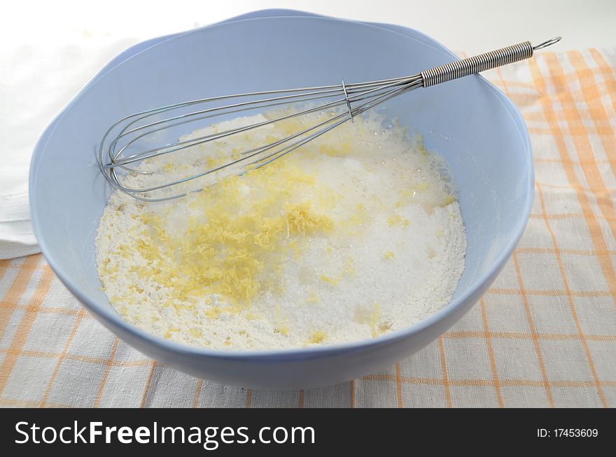 Ingredients in a bowl for making a cookie dough. Ingredients in a bowl for making a cookie dough