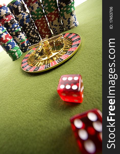 Close-up of Roulette on green background