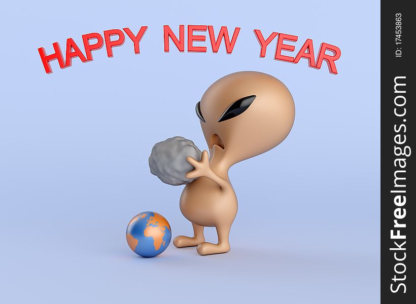 The alien joins celebration of New year on Earth. The alien joins celebration of New year on Earth