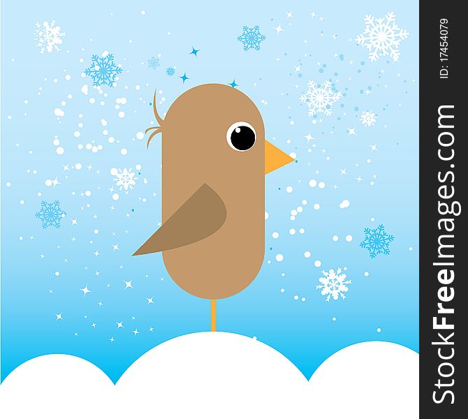 Little bird in cold illustration for multiply use.