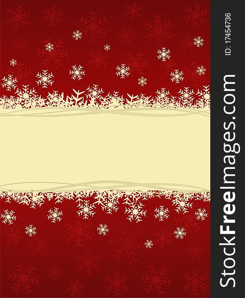 Beautiful Christmas card with snowflakes, golden decorations and space for text. Beautiful Christmas card with snowflakes, golden decorations and space for text