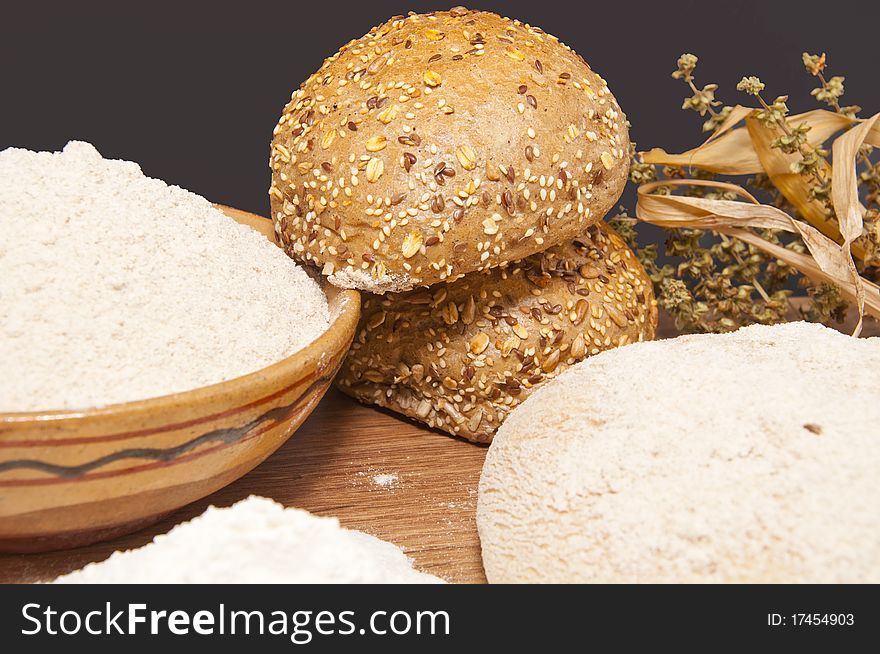 Flour and wholemeal bread with plant cells. Flour and wholemeal bread with plant cells