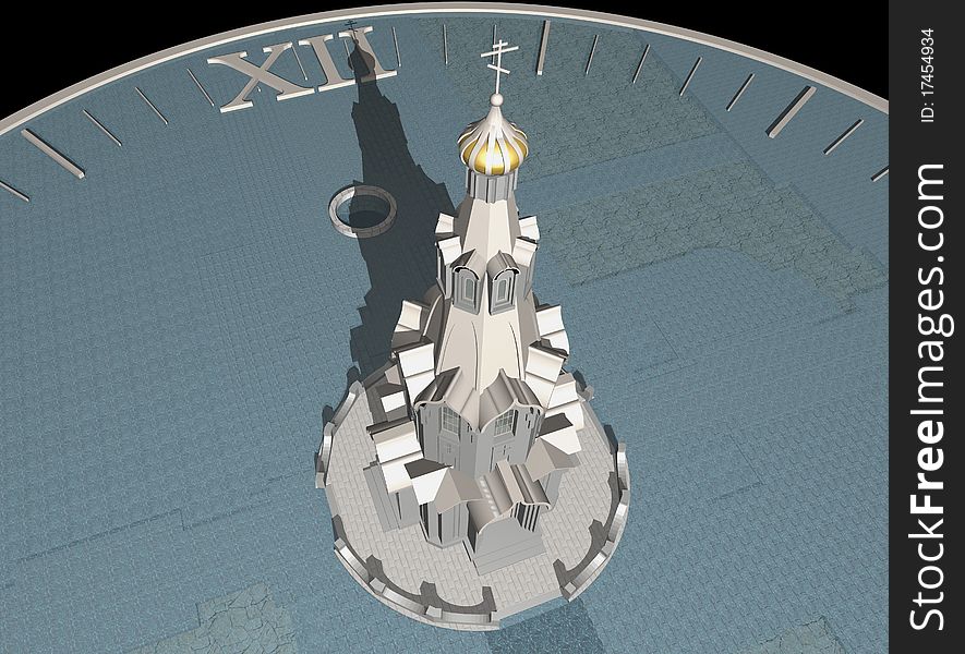 3D illustration of a traditional Orthodox chapel - sundial