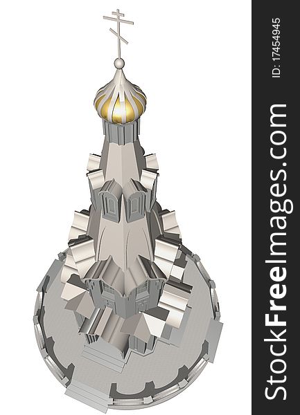 3D illustration of a traditional Orthodox chapel on a white background. 3D illustration of a traditional Orthodox chapel on a white background