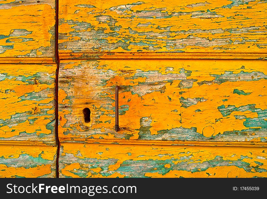 Old Door painted with flake off varnish