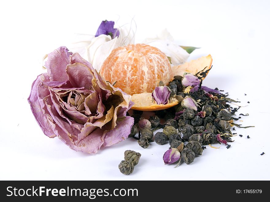 Composition made of dried flowers and citrus. Composition made of dried flowers and citrus